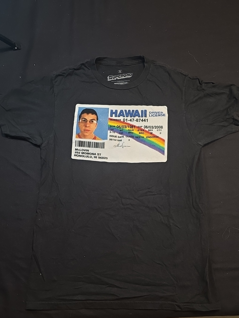 Black Graphic T-Shirt with Hawaii License Print